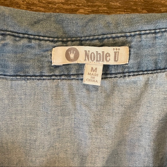 Denim deep V lace up top - Picture 3 of 4